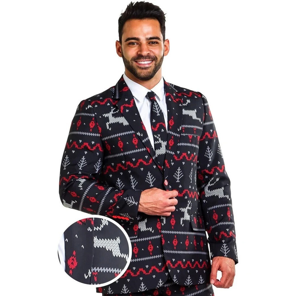 TIPSY ELVES "THE RAGE DEER" CHRISTMAS BLAZER SUIT JACKET Men's Size 38 BLACK